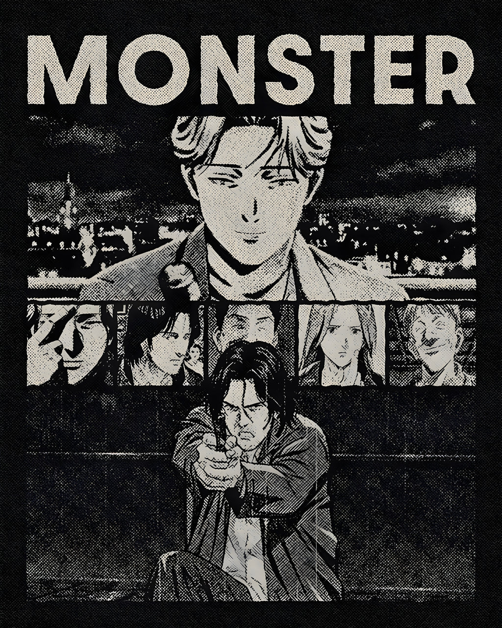 Monster Iconic Characters Poster | Noir Anime Collage Scene | Inkzy