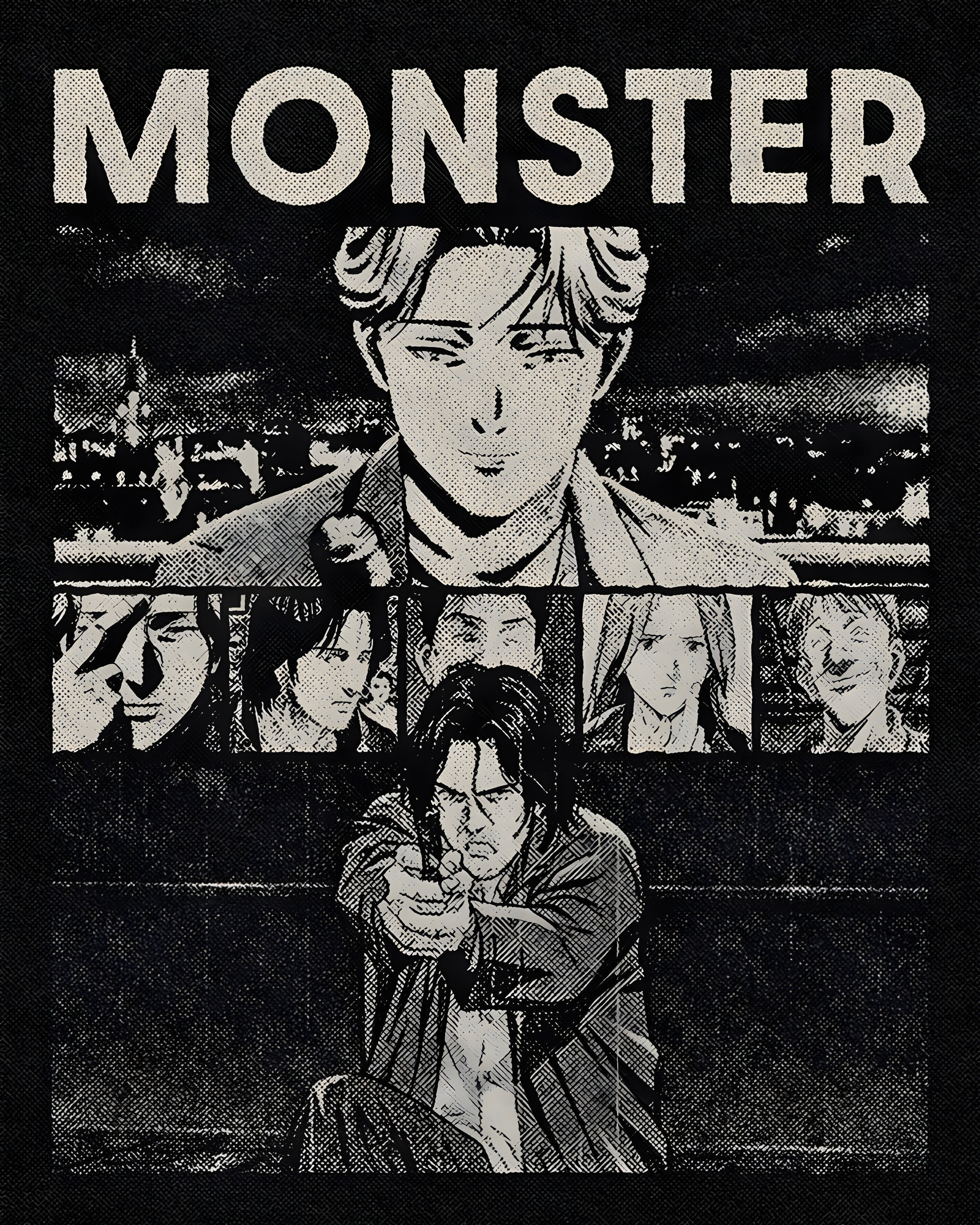 Monster Iconic Characters Poster | Noir Anime Collage Scene | Inkzy